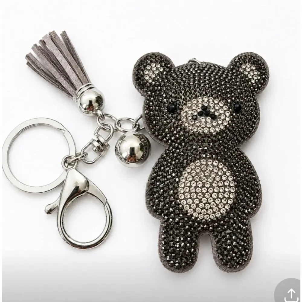 Gray Rhinestone Teddy Bear Bag Charm New